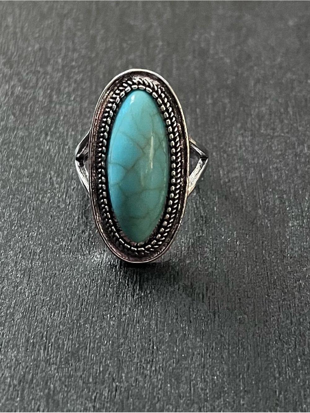 Turquoise Oval Stone Silver Ring size 7 - Blue